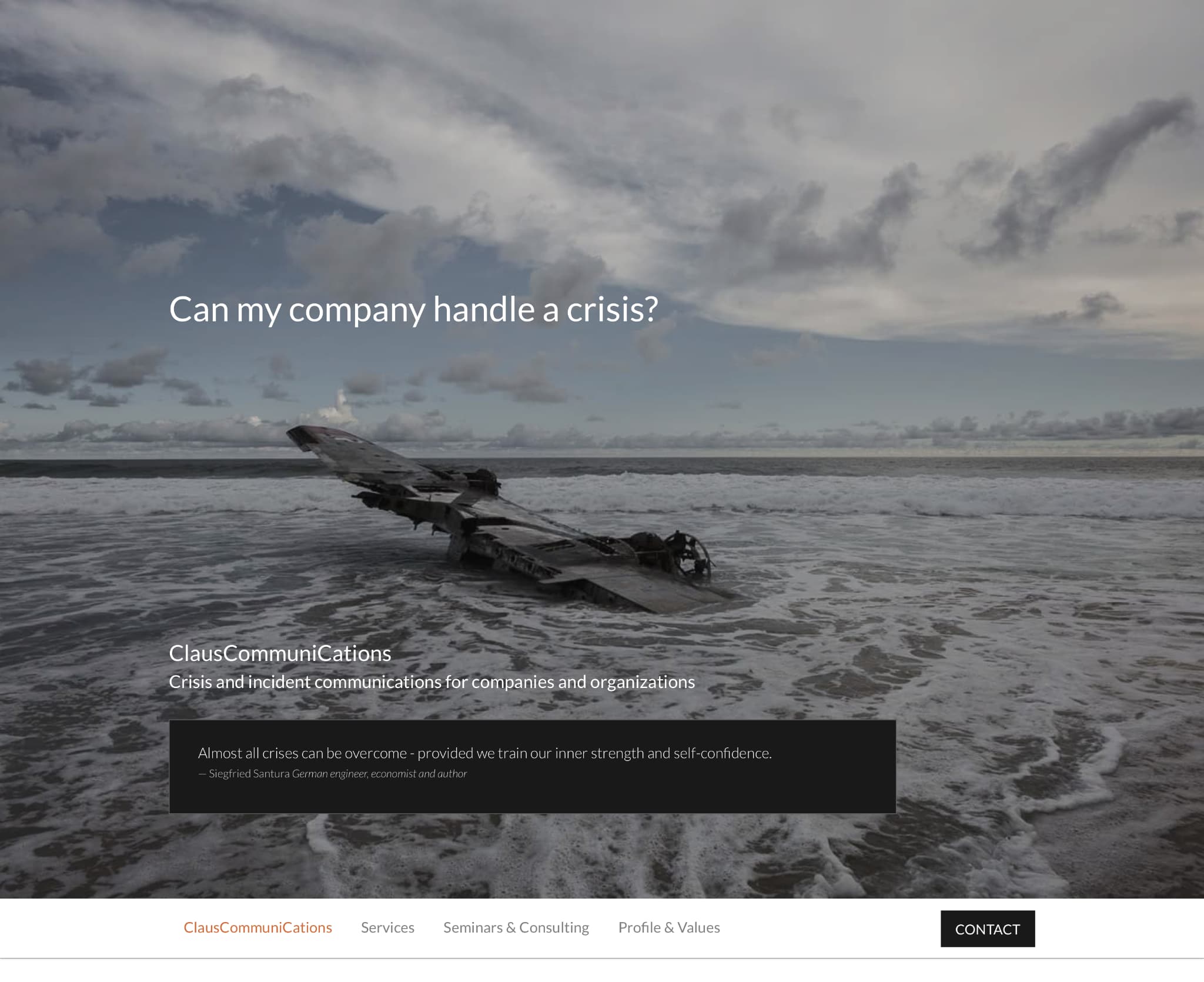 Home page of the Claus CommuniCations website, built by Jan Füllemann.